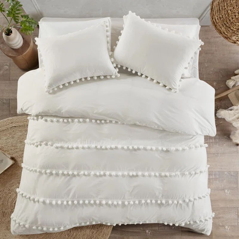 Ivory King Cotton Pom Pom 3-Piece Comforter Set