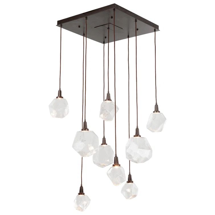 Gem 9-Light Flat Bronze LED Cluster Pendant with Clear Glass Shades