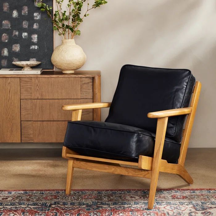 Brooks Ebony Leather and Oak Lounge Chair