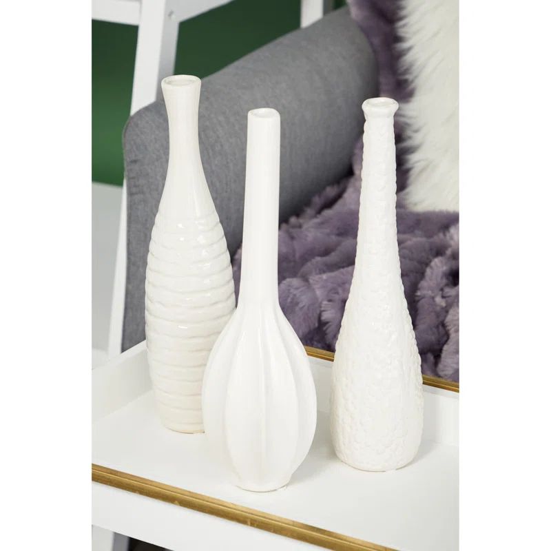 White Modern Ceramic Bud Vase Set - 12" Tall