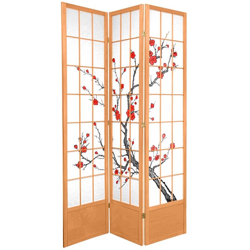Natural Cherry Blossom Shoji 3-Panel Room Divider