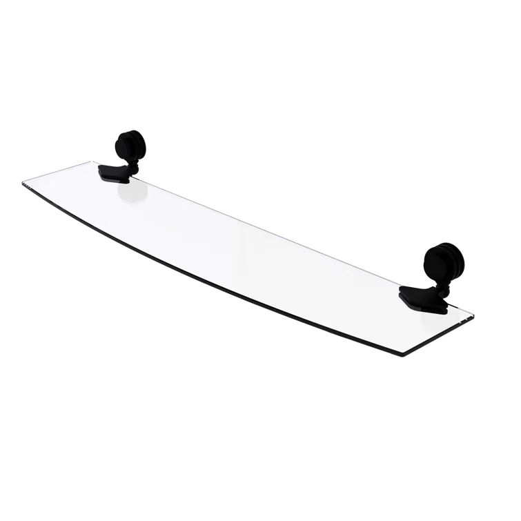 Matte Black 24-Inch Glass Wall Shelf with Brass Brackets