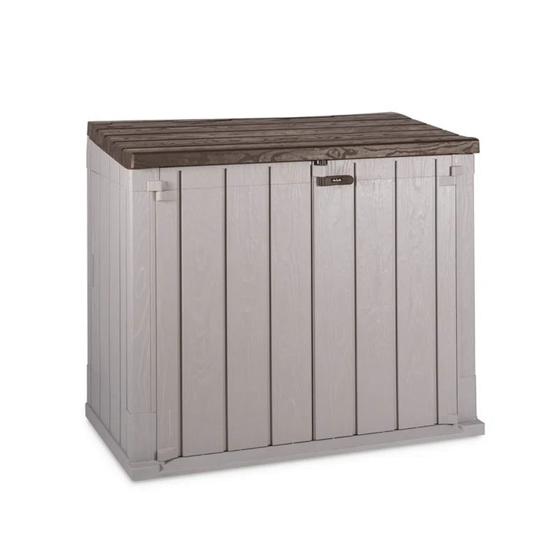 Taupe Gray and Brown Lockable Plastic Storage Shed with Wheels