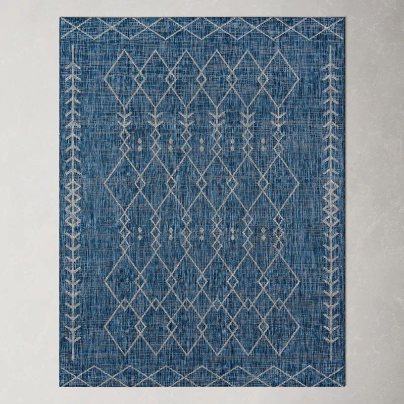 Monaco Blue Geometric Indoor/Outdoor Easy-Care Rug, 3'3" x 5'