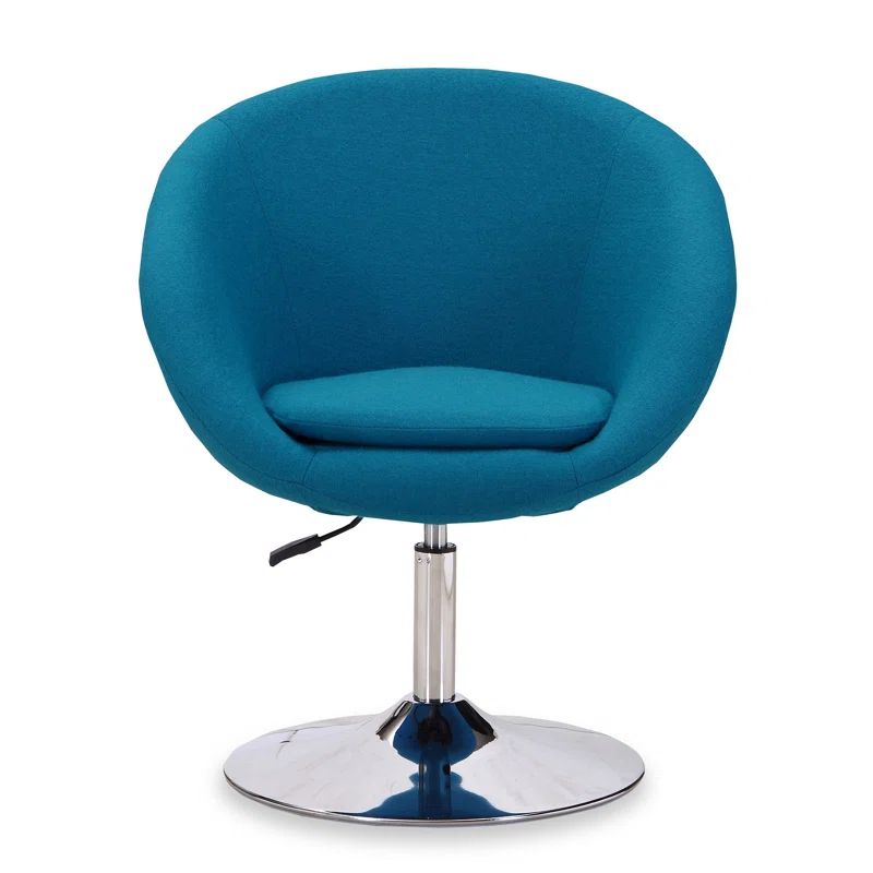 Blue Wool Blend Swivel Barrel Chair with Polished Chrome Base