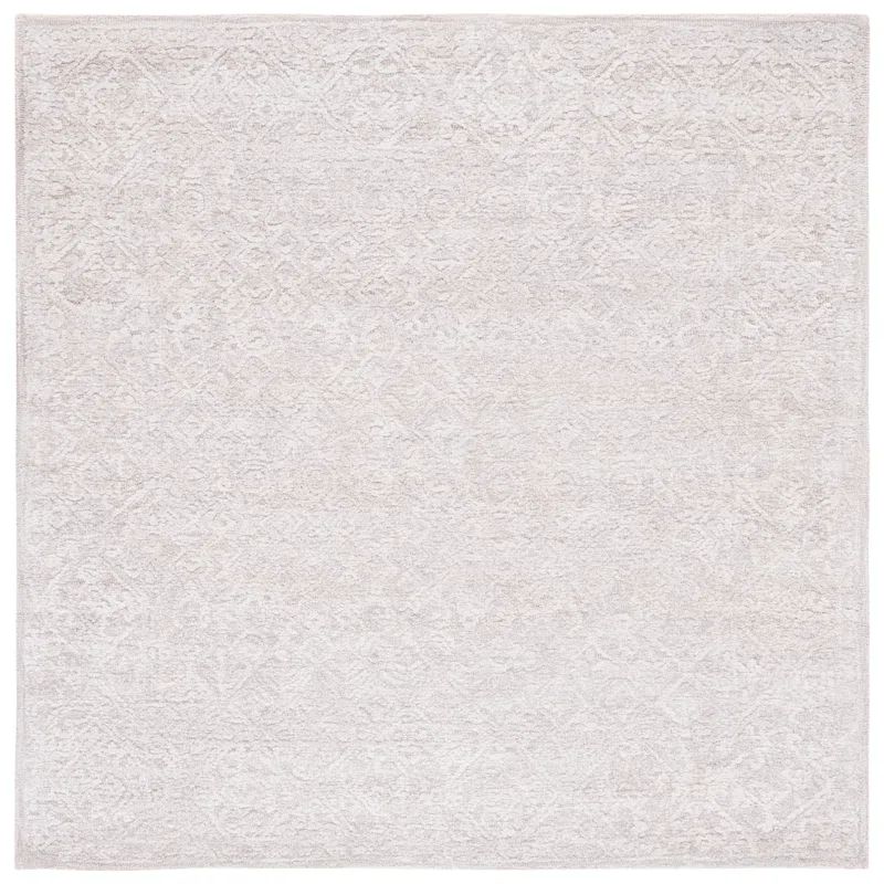 Light Gray Tufted Wool Silk Square Rug