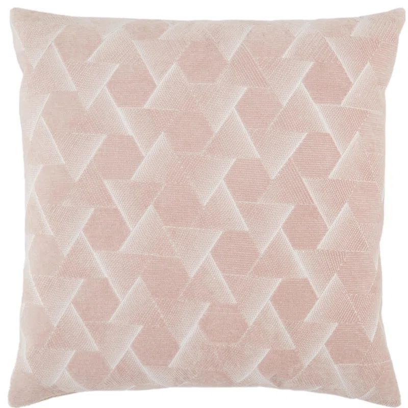 Blush Embroidered Cotton Velvet Square Throw Pillow