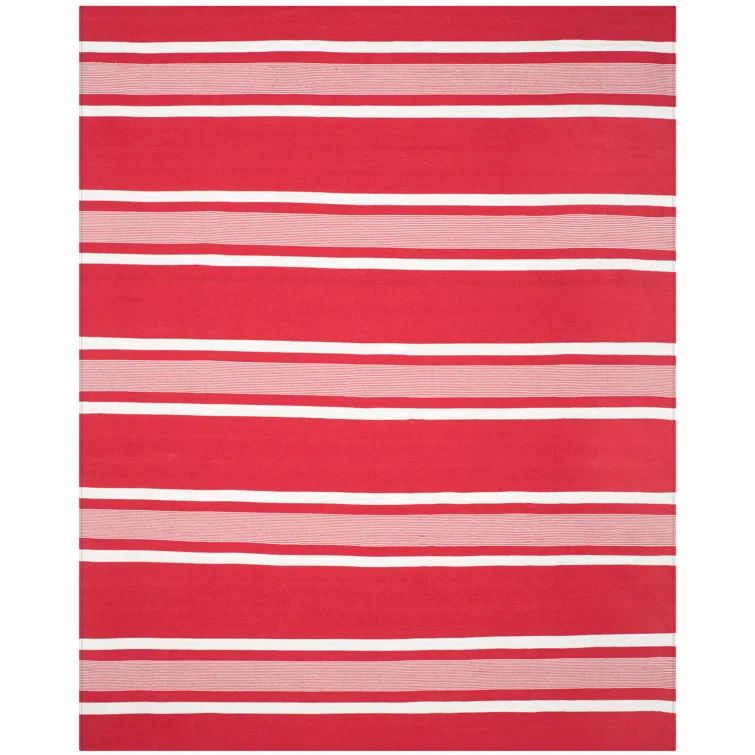 Hanover Stripe Red Synthetic 9' x 12' Easy-Care Area Rug