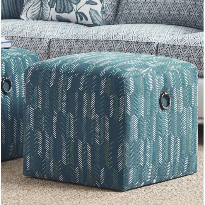 Marine Blue Patterned Fabric Coastal Ottoman