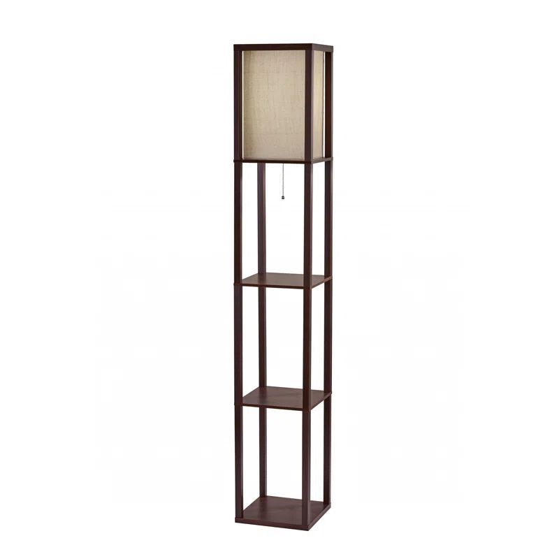 63'' Walnut Wood Floor Lamp with Storage Shelves