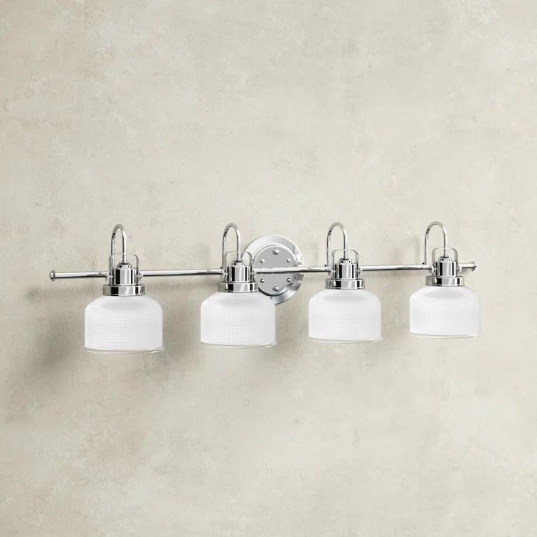 Archie Polished Chrome 4-Light Vintage Vanity Fixture with Double Prismatic Glass Shades