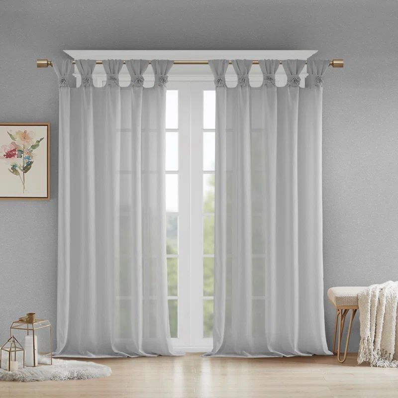 Gray Tab Top Sheer Faux Linen Drape Panel