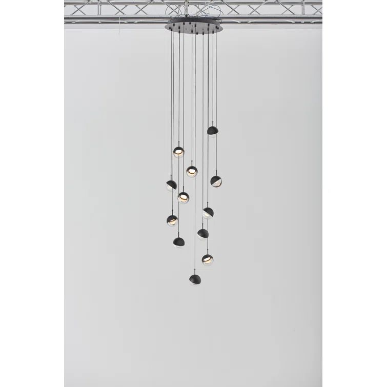 Black Glass LED Globe Pendant Light, 12-Light
