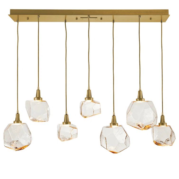 Gem 7-Light Matte Black and Gilded Brass LED Island Pendant