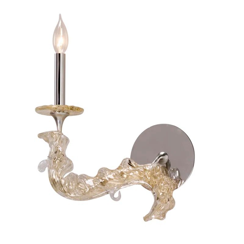 Elegant Silver Leaf Plug-In Wall Sconce with 24k Gold Venetian Glass Shade