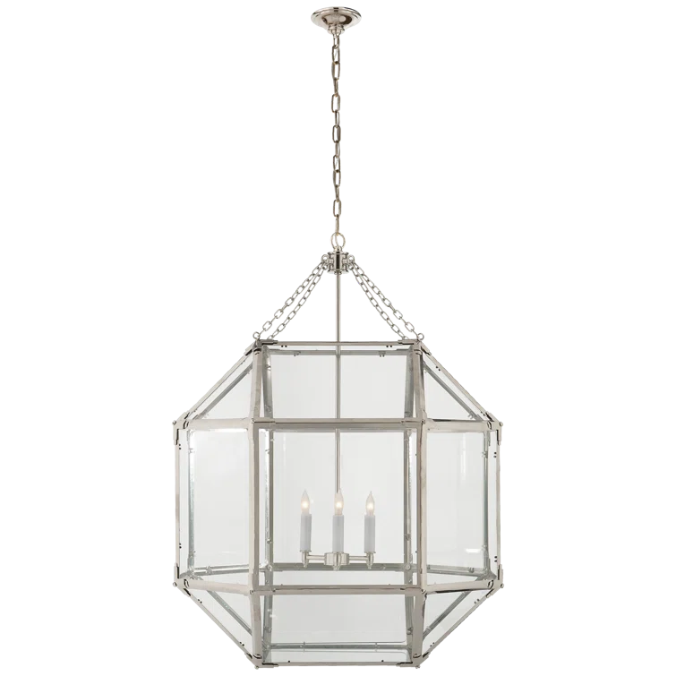 Elegant Morris 30'' Polished Nickel & Clear Glass Large Lantern