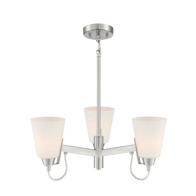 Brushed Nickel Mini 3-Light Chandelier with Etched Opal Glass