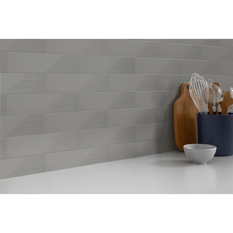 Express 3" x 12" Glossy Gray Ceramic Bathroom Tile