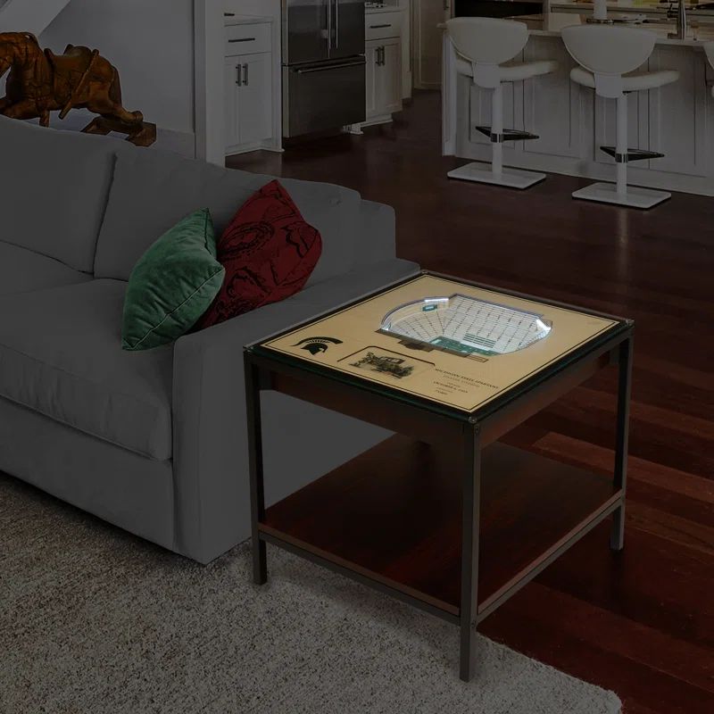 Rectangular Black Metal and Wood End Table with Storage
