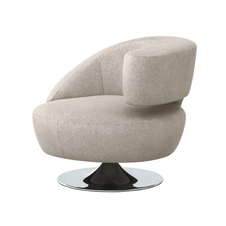 Bungalow Chenille Swivel Barrel Chair with Polished Nickel Base