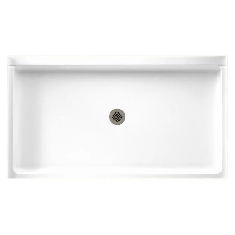 White Rectangular Solid Surface Shower Base with Center Drain