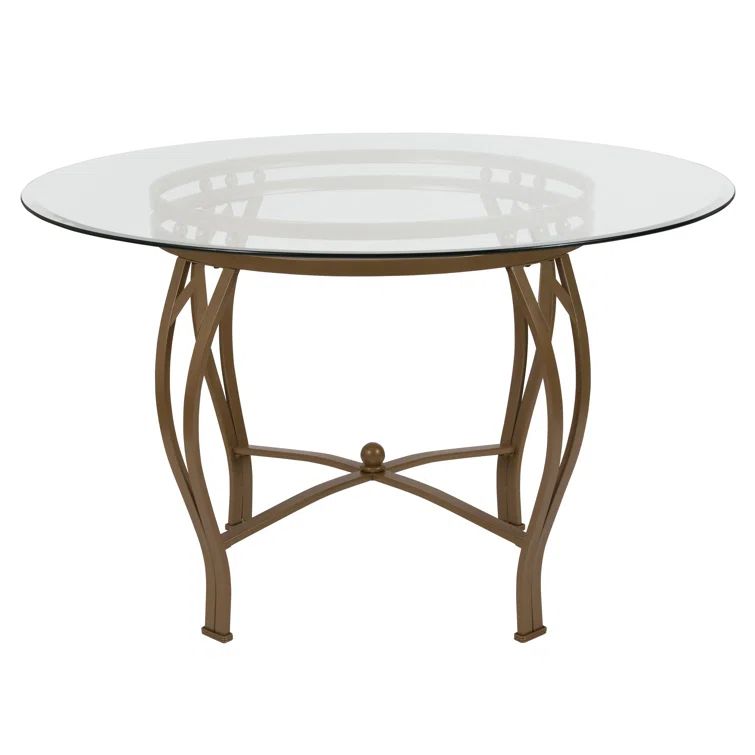 Elegant 48" Round Glass Dining Table with Matte Gold Base