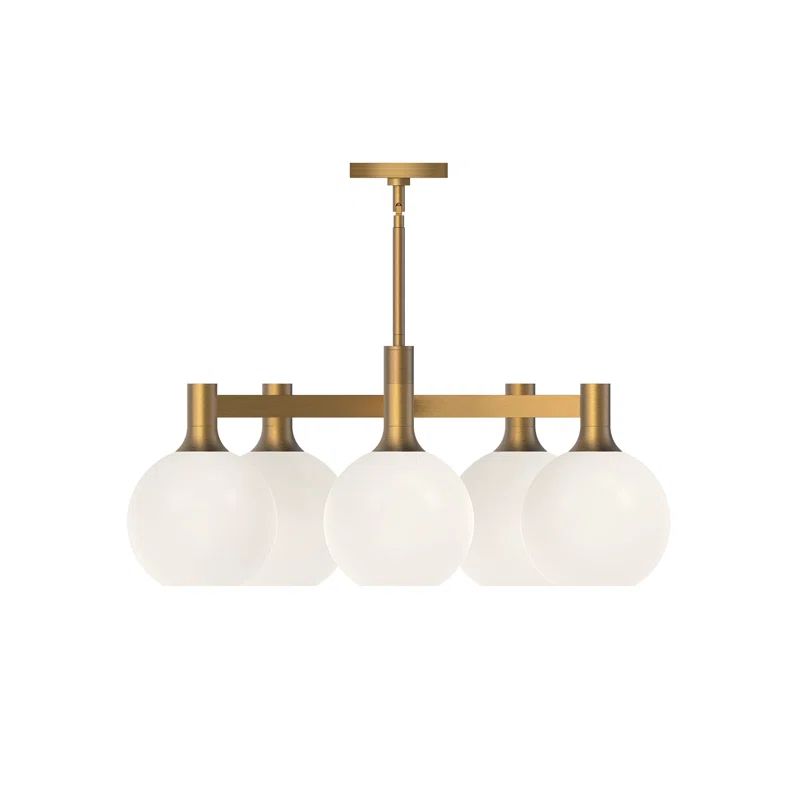 Aged Gold and Opal Matte Glass 5-Light Globe Chandelier