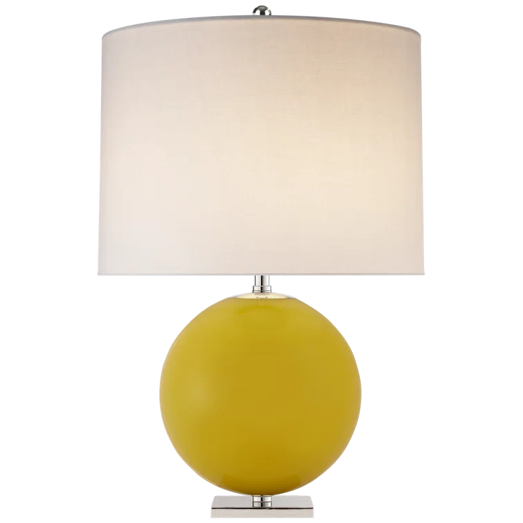Elsie Yellow Glass Globe Table Lamp with Linen Shade