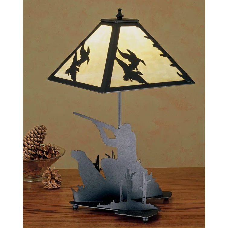 Marshland Retreat 20" Black Stained Glass Hunter Table Lamp