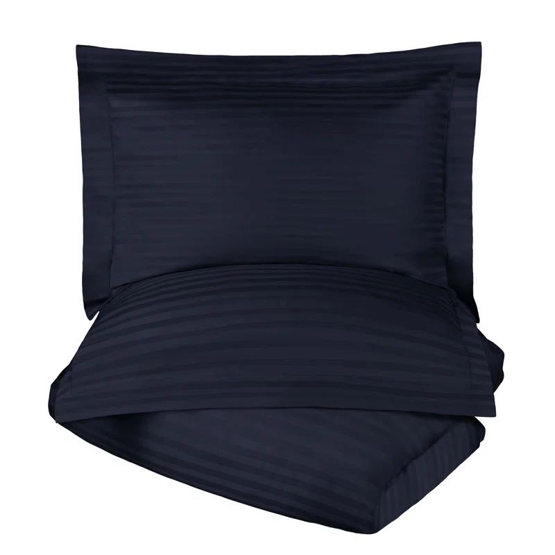Navy Blue Striped Egyptian Cotton Twin Duvet Cover Set