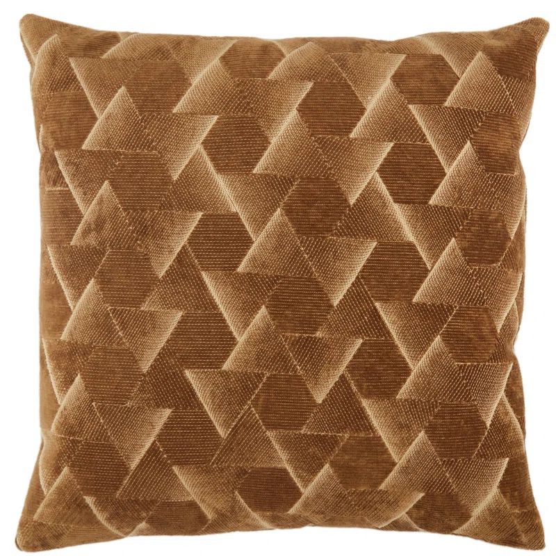Brown Embroidered Cotton Velvet 22" Throw Pillow