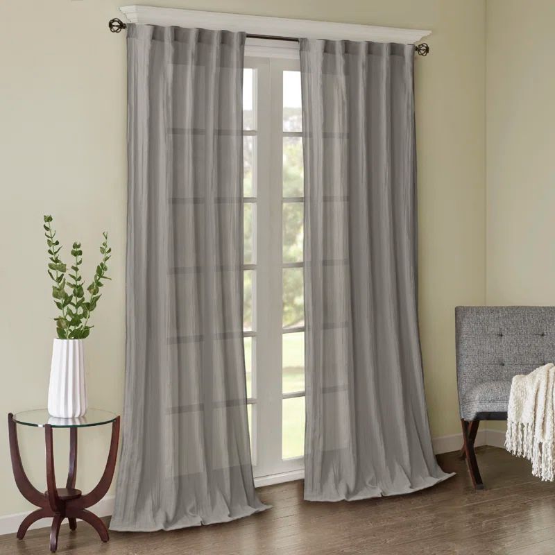 Gray Sheer Polyester Ground Length Window Drapes
