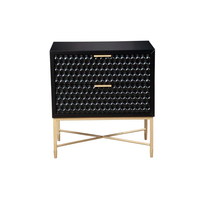 Black Pearl Mahogany 2-Drawer Nightstand with Gold Accents