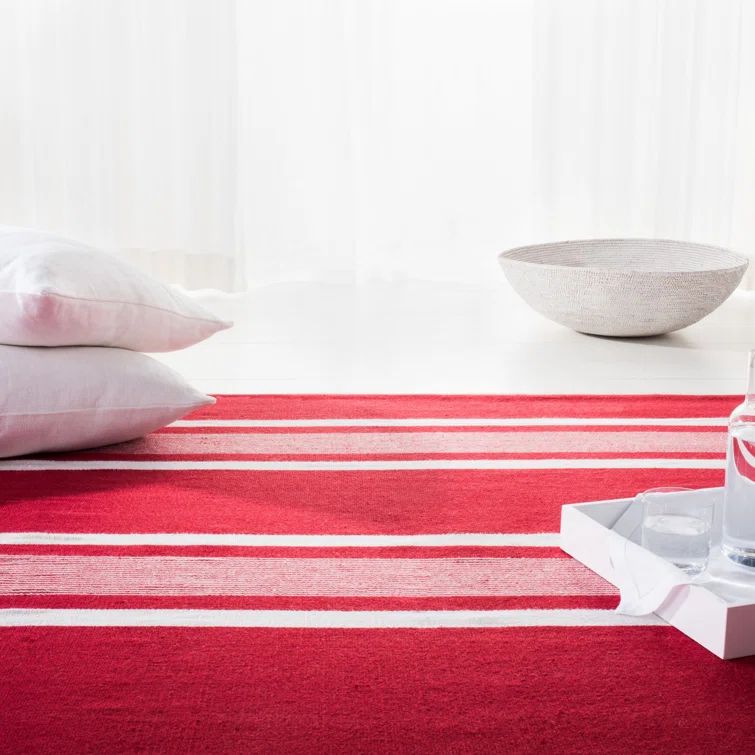 Hanover Stripe Red Synthetic 5' x 8' Easy-Care Area Rug