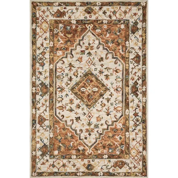 Handmade Ivory and Rust Tufted Wool Rectangular Rug