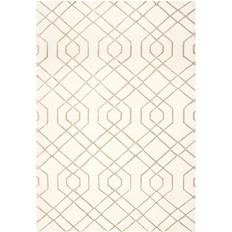 Ivory Hand-Knotted Wool Geometric 10' x 14' Area Rug