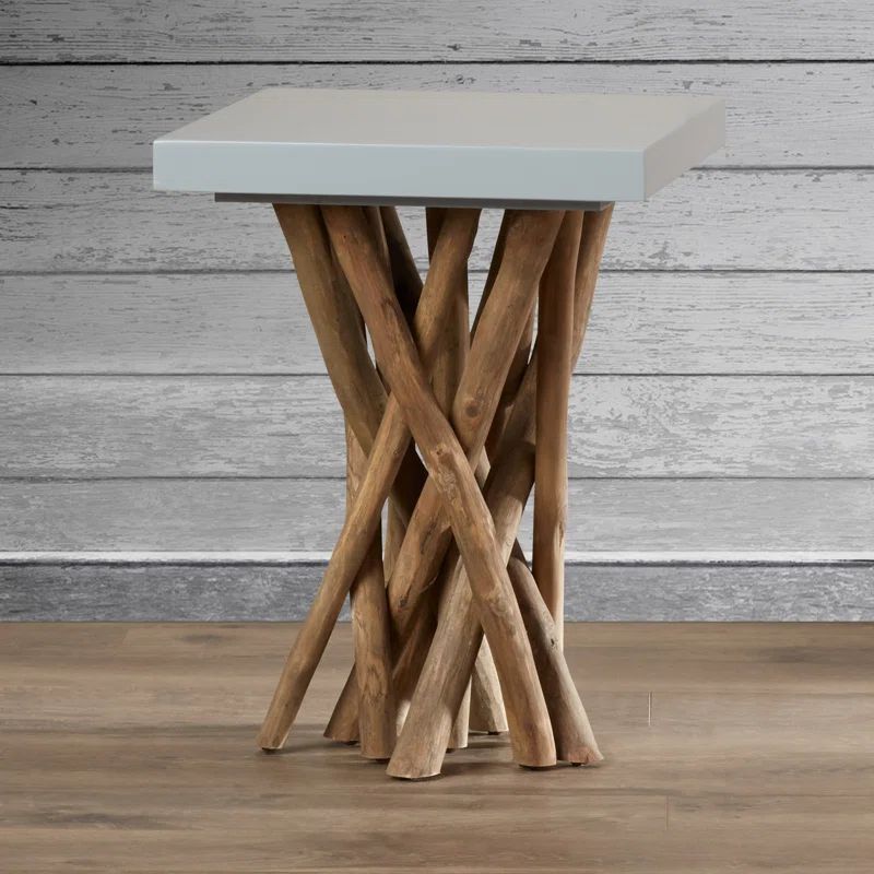 Hartwick Transitional Square Gray Teak Branch Side Table