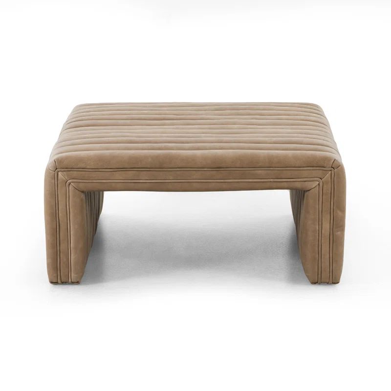 36'' Square Augustine Tufted Leather Ottoman in Palermo Drift