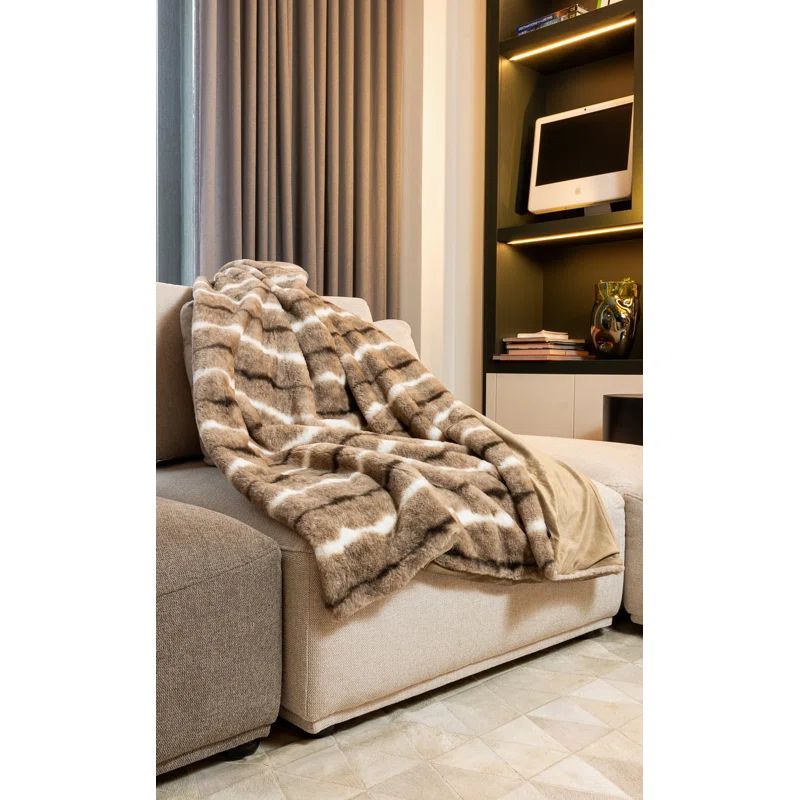 Dayton Beige Rabbit Faux Fur 50" x 60" Throw Blanket