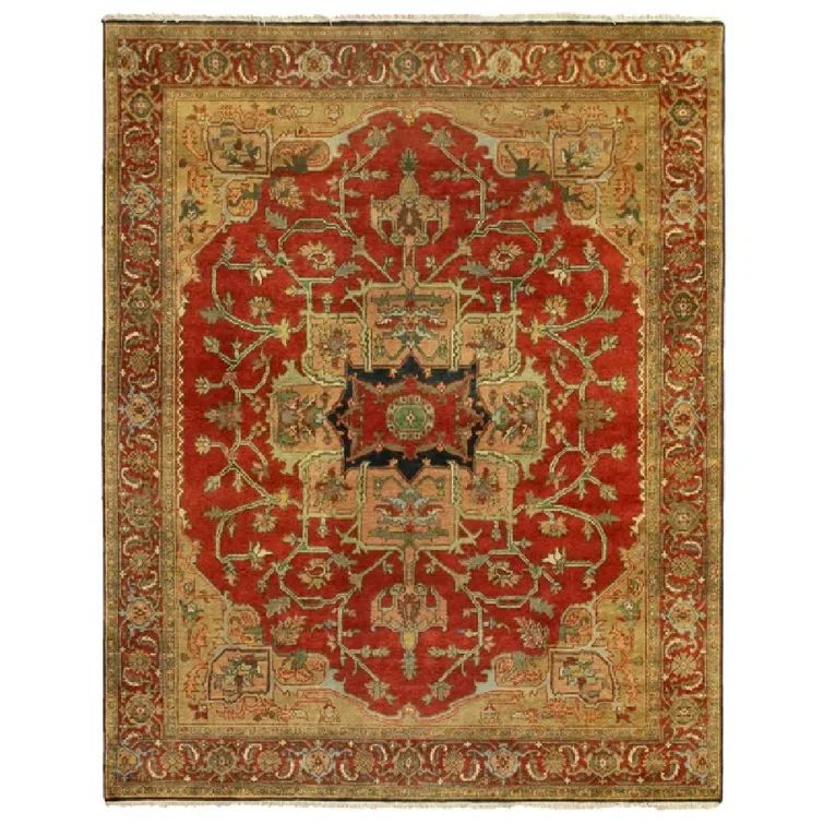 Hand-Knotted Rust and Gold Wool 10' x 14' Area Rug