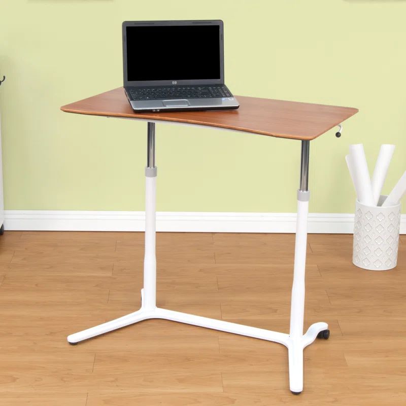 White Adjustable Height Standing Desk with Cherry Top