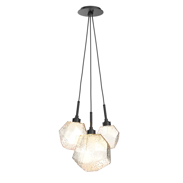 Gem 3-Light Amber Glass Cluster Pendant in Matte Black