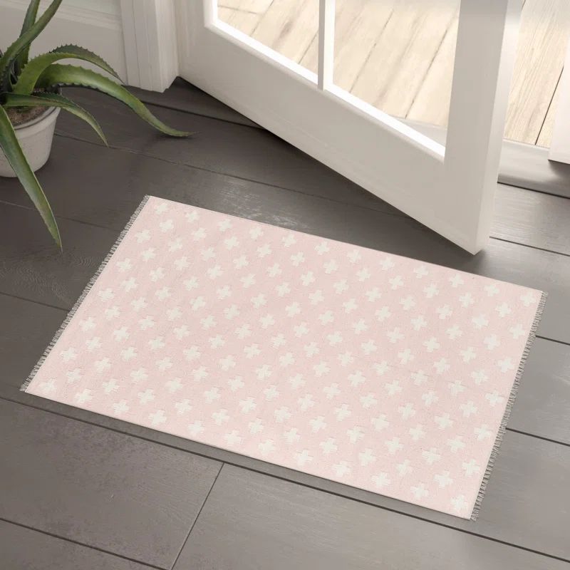 Topanga Handwoven Geometric Pink and White Wool Area Rug