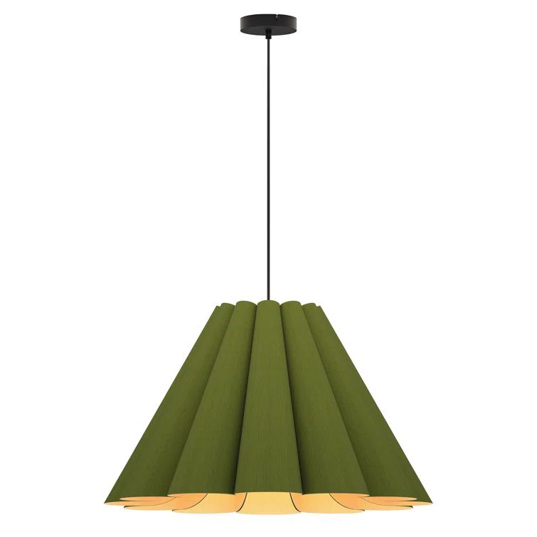 Lora 28" Green Reconstructed Wood Veneer LED Pendant Light