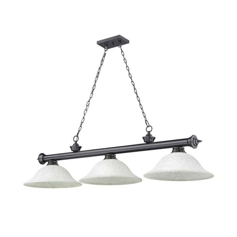 Bronze Plated 3-Light Billiard Pendant with Glass Shades