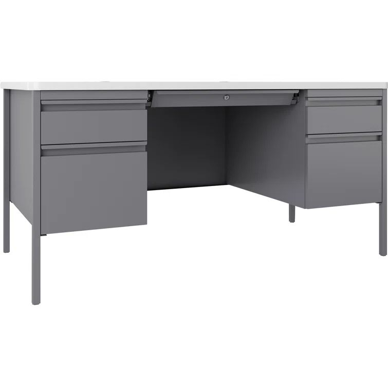 White and Gray Executive Desk with Drawers