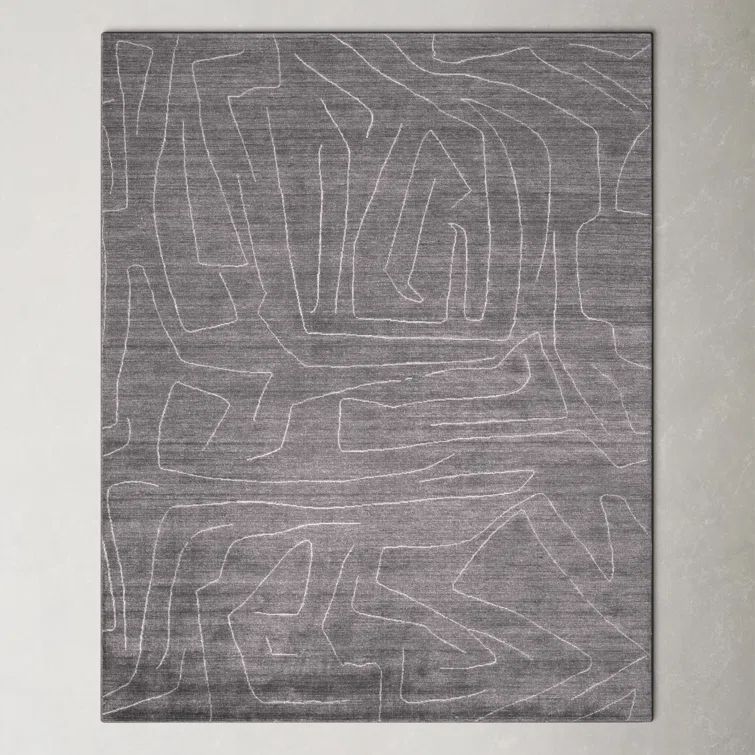 Lennox Abstract Hand-Loomed Gray Wool-Viscose 8' x 10' Rug