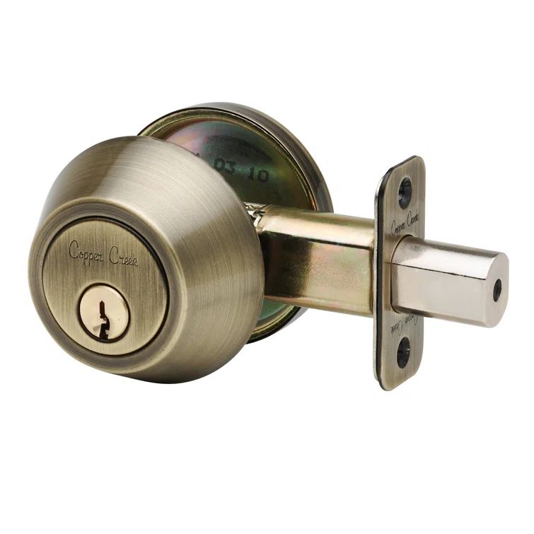 Antique Brass Single Cylinder Deadbolt with Solid Brass Cylinder