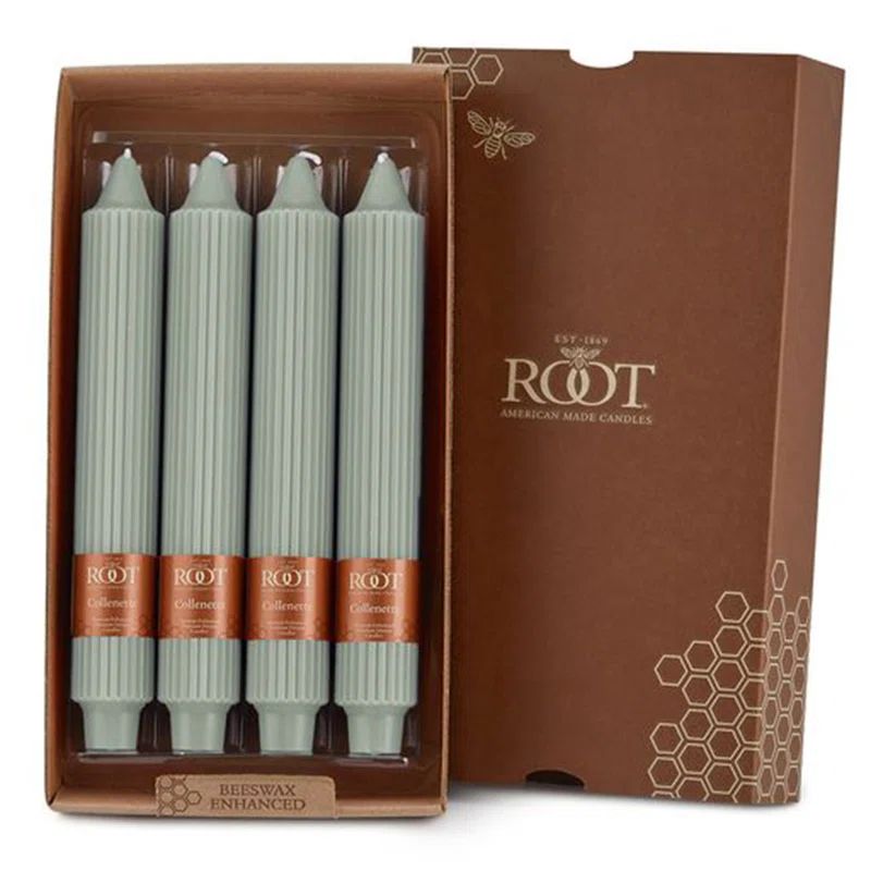 Sage Green Beeswax 9" Taper Candles - Dripless and Unscented (Set of 4)