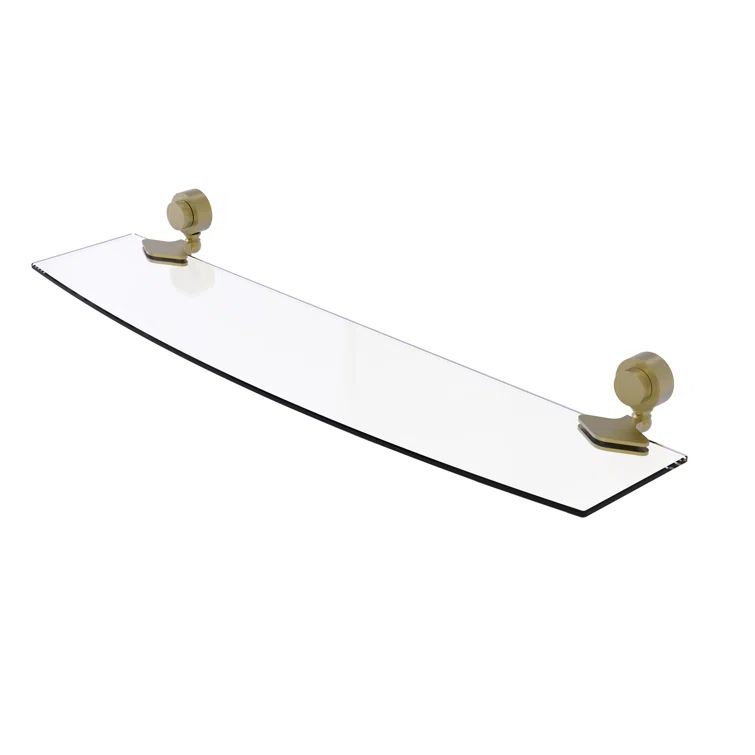 Satin Brass 18-Inch Glass Shelf with Solid Brass Brackets